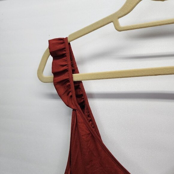 NEW EXPRESS Maxi Slip Dress Large Sliy Rust Ruffle Straps NWT‎ $98 - Picture 7 of 14